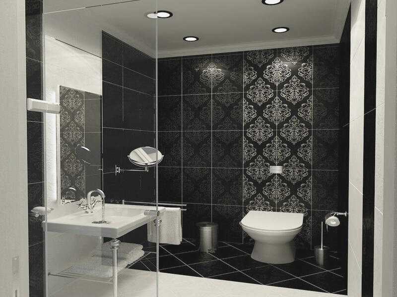 Черно-белый стиль в ванной комнате с элементами постмодерна