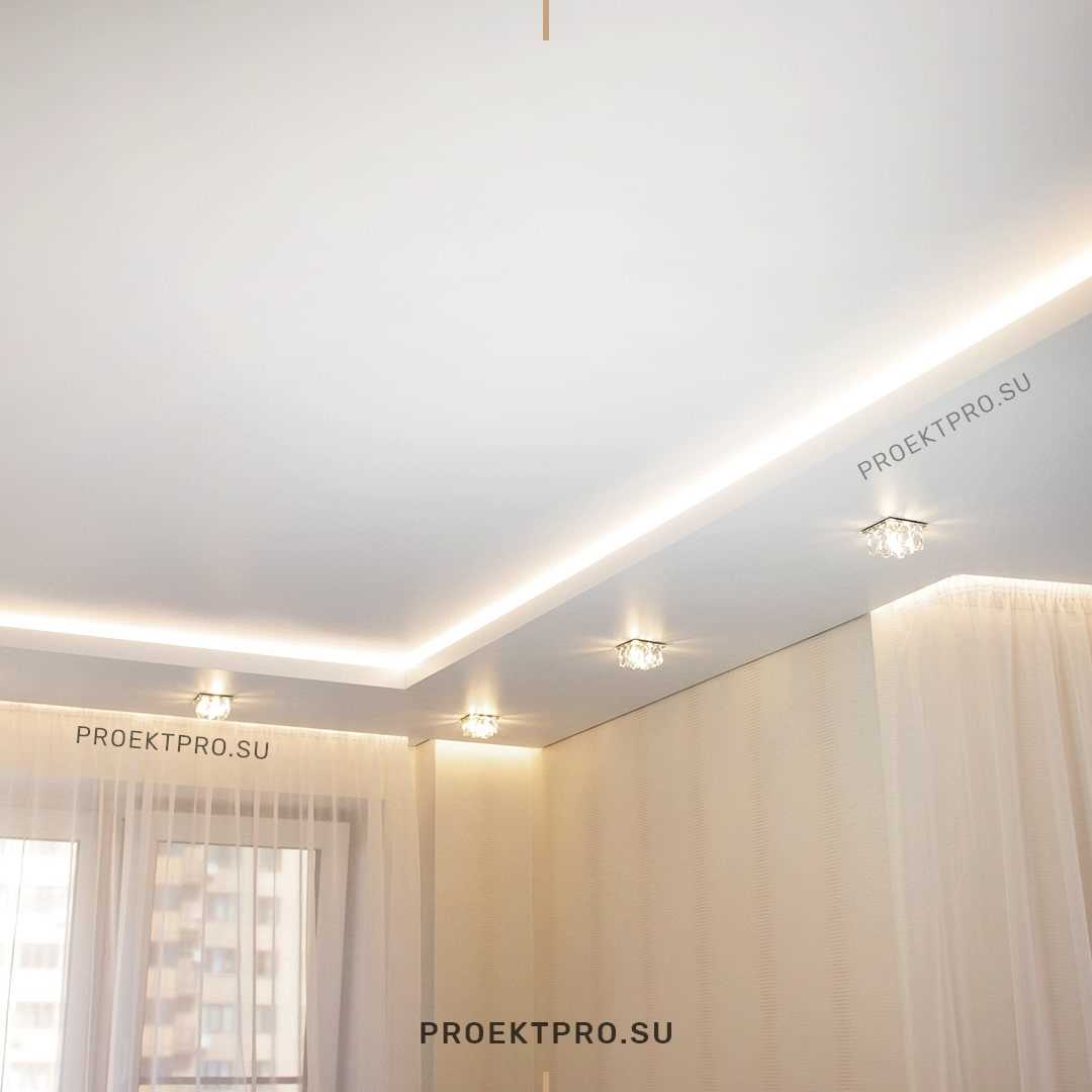 Окраска и декорирование двухуровневого потолка из гипсокартона с подсветкой