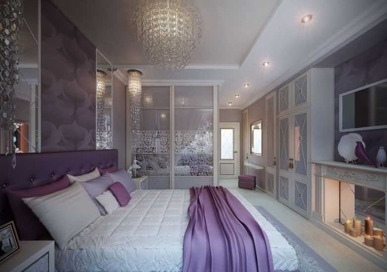 Выбор мебели и текстиля в фиолетовой спальне