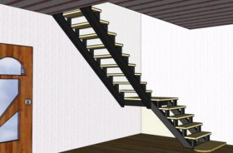 Лестница Г- образной формы с промежуточной площадкой. Вид сбоку.