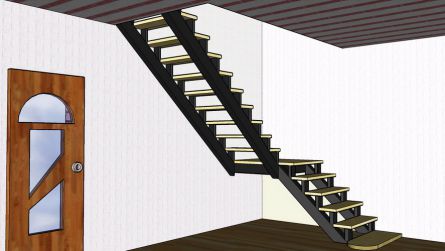 Лестница Г- образной формы с промежуточной площадкой. Вид сбоку.