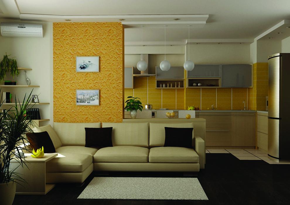 Цветовое сочетание мебели в гостиной-кухне