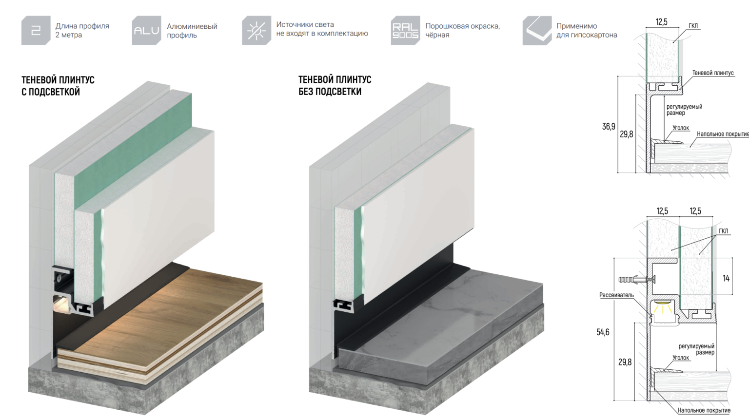 профиль flexy euro 05. монтаж теневого профиля. п. схема монтажа теневого профиля. теневой профиль для гипсокартона с подсветкой.