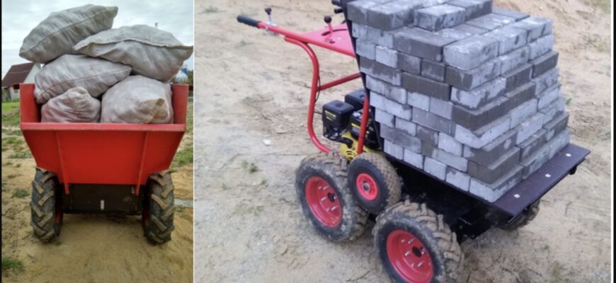 мини самосвал колесный перевозит груз