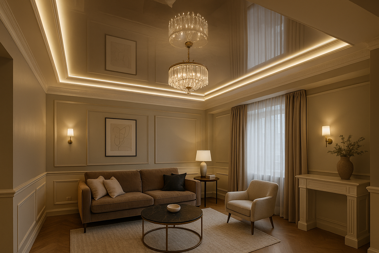 Как выбрать зеркальные натяжные потолки: освещение и цвет стен, которые сделают ваш интерьер уникальным